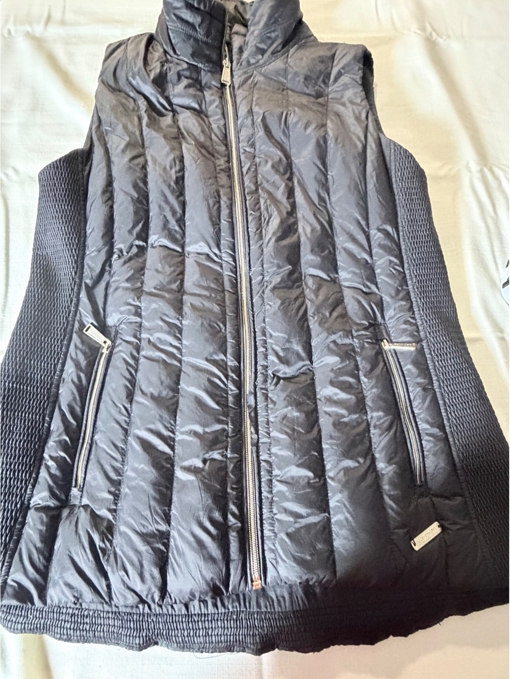 Calvin Klein Black Quilted Puffer Vest with Knit Side Panels, Size Medium